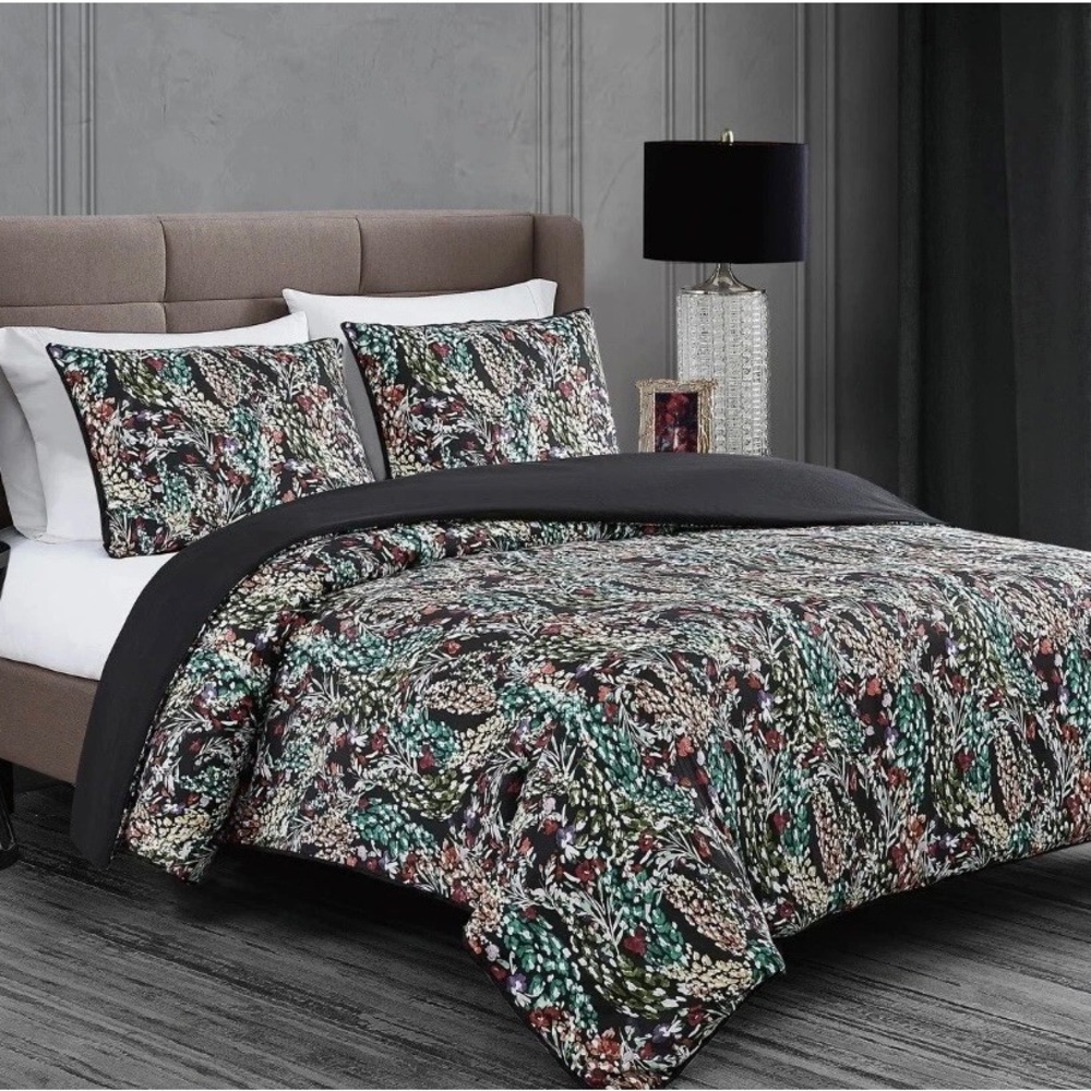 Badgley Mischka Home Cassat Floral 3 Piece Duvet Set Multicolor Full/ Queen